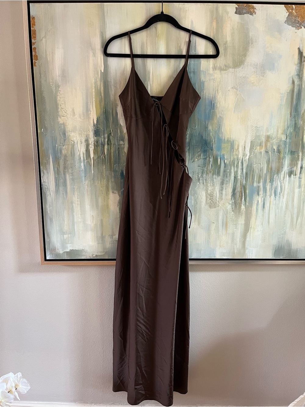 LIONESS Chocolate Brown Cutout Tie-Side Maxi Dress – XXL